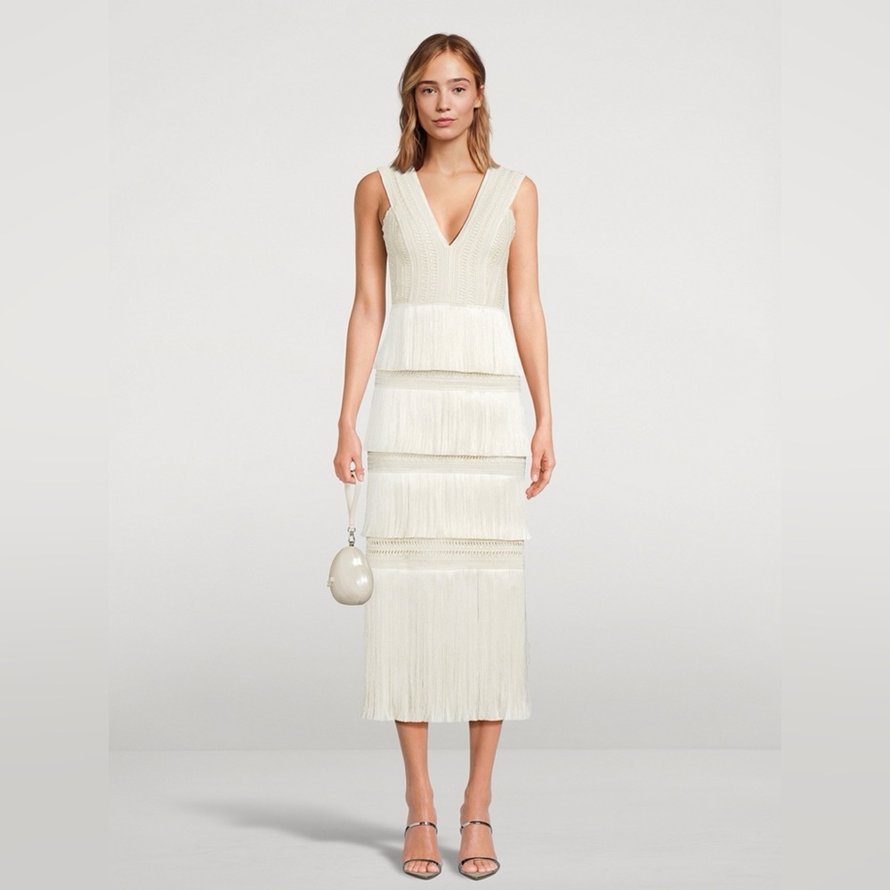 PatBO Plunging Fringe Midi Dress